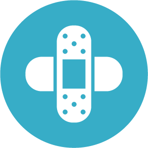 Two bandaids in a plus formation on a blue circle Two bandaids in a plus formation on a blue circle
