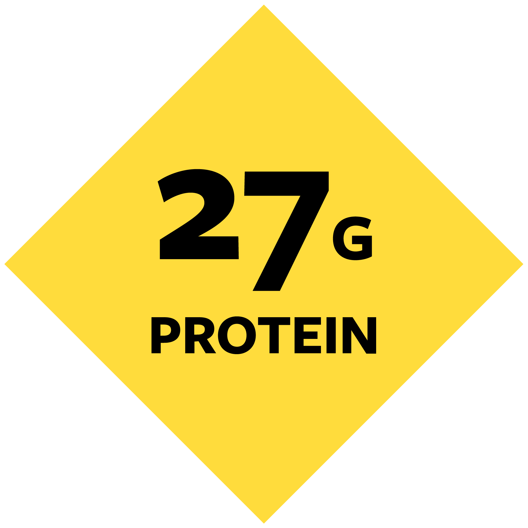 "27G PROTEIN" on a yellow diamond.