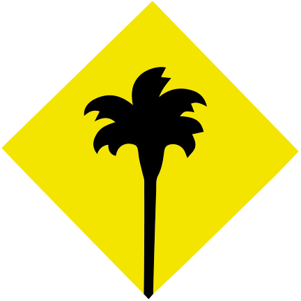 Un diamante color amarillo con una palmera color negro en el centro. Un diamante color amarillo con una palmera color negro en el centro.