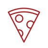El contorno rojo de una rebanada de pizza de pepperoni.