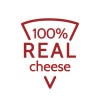 The words "100% REAL cheese" outlined in the shape of a pizza slice.