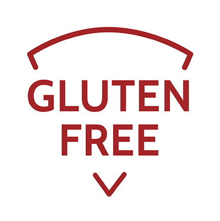 The words "GLUTEN FREE" outlined in the shape of a pizza slice.