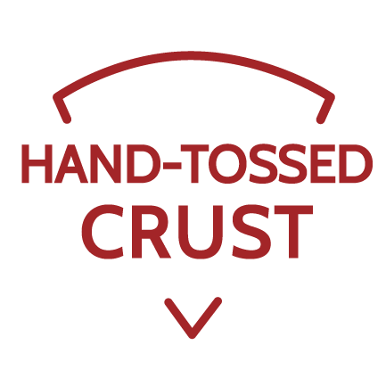 The words "HAND-TOSSED STYLE CRUST" outlined in the shape of a pizza slice.