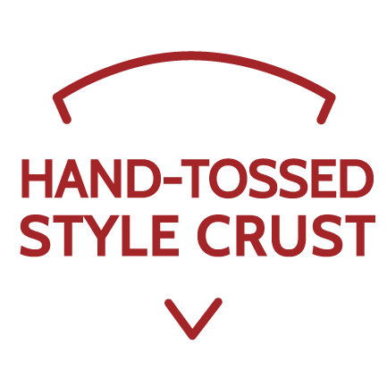 The words "HAND-TOSSED STYLE CRUST" outlined in the shape of a pizza slice.