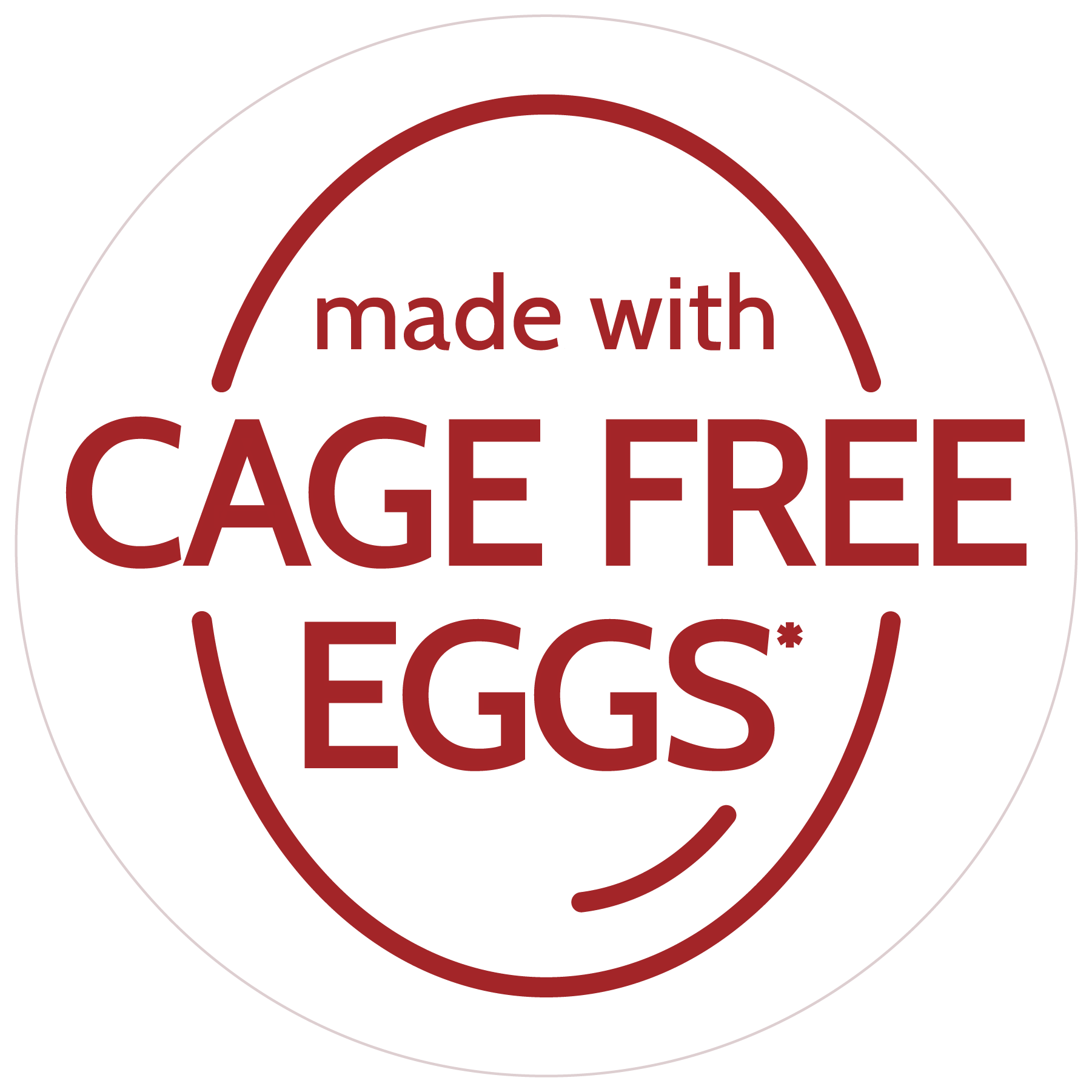 "MADE WITH CAGE FREE EGGS" written inside the shape of an egg