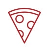 El contorno rojo de una rebanada de pizza de pepperoni.