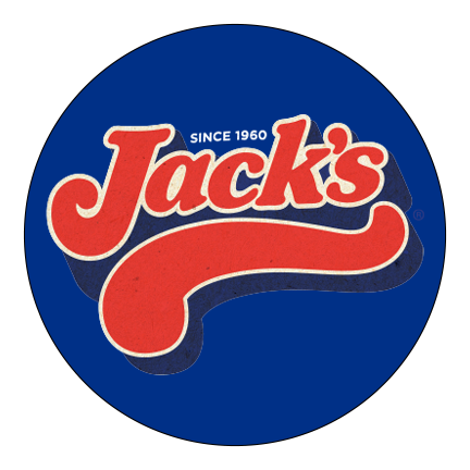Jack's está escrito en letras rojas sobre un fondo circular azul