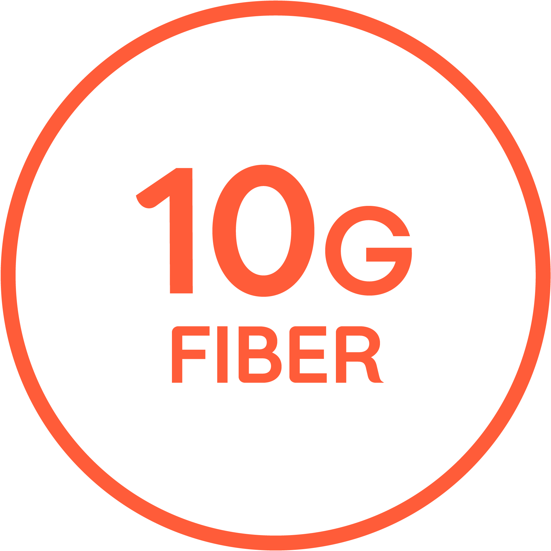 "10G FIBER" written in an orange outlined circle. "10G FIBER" written in an orange outlined circle.