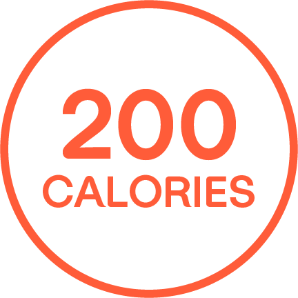 "200 CALORIES" written in an orange outlined circle.