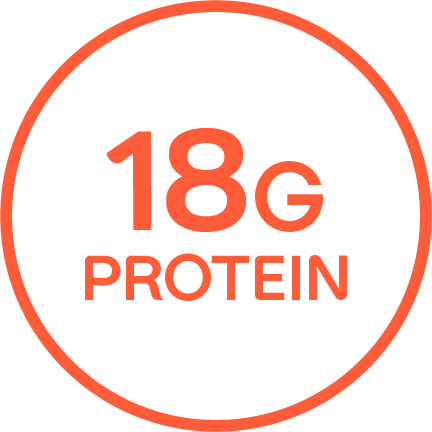 "18G PROTEIN" written in an orange outlined circle.