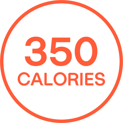 "350 CALORIES" written in an orange outlined circle.
