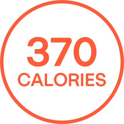 "370 CALORIES" written in an orange outlined circle.