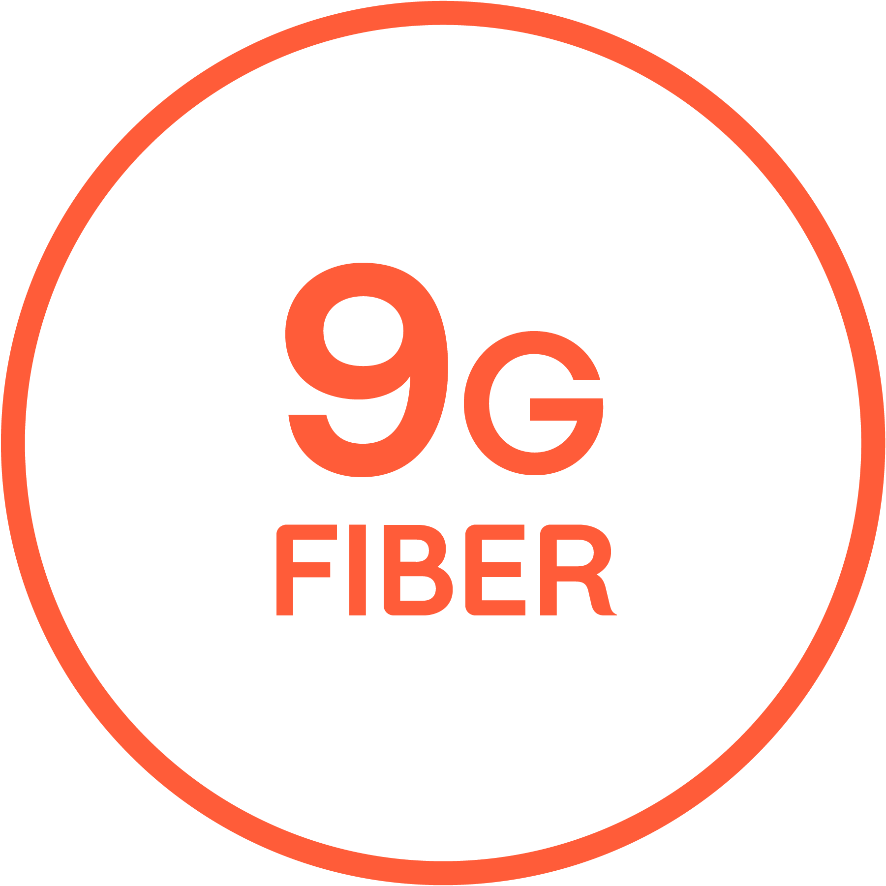 "9G FIBER" written in an orange outlined circle.