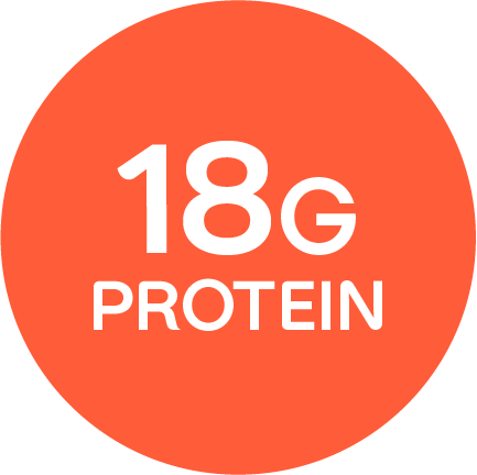 "18G PROTEIN" written in an orange circle.
