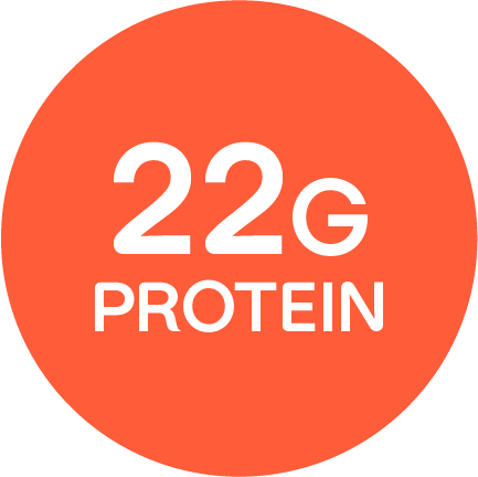 "20G PROTEIN" written in an orange circle.