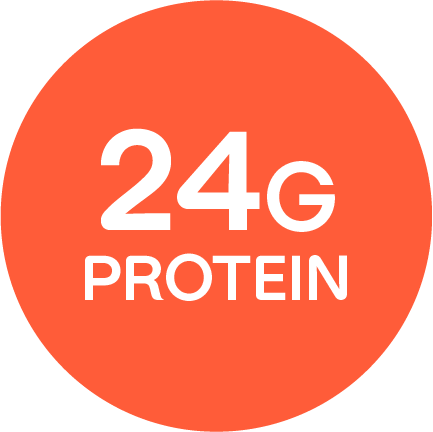 "24G PROTEIN" written in an orange circle.