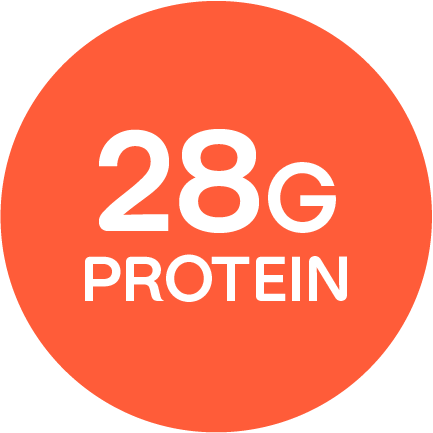 "28G PROTEIN" written in an orange circle.