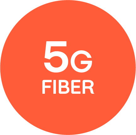 "5G FIBER" written in an orange circle.
