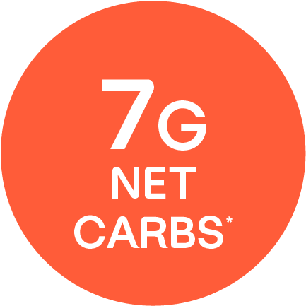 "7G NET CARBS" written in an orange circle.
