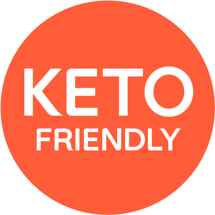 "KETO FRIENDLY" written in an orange circle.