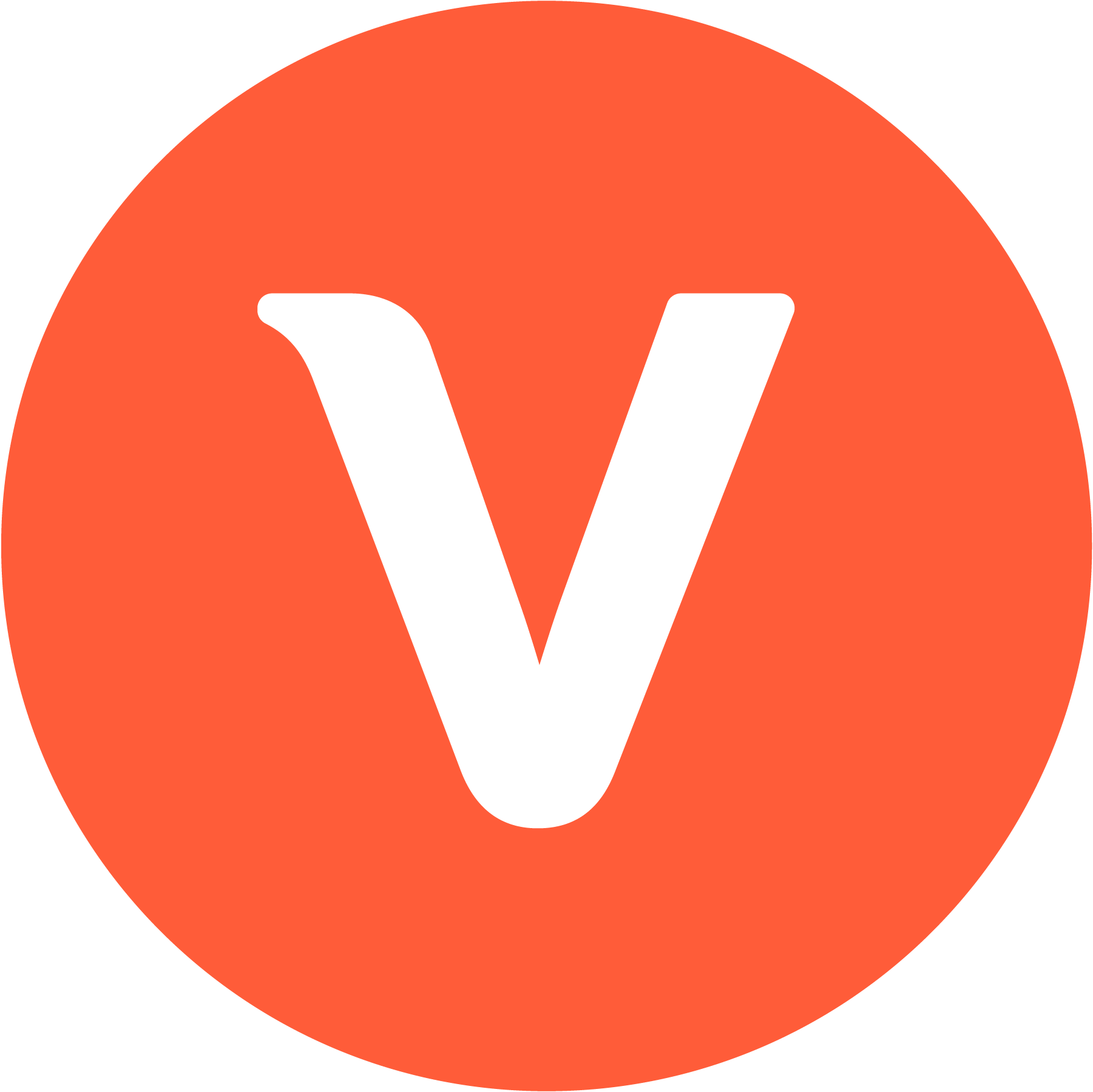 An orange icon with the letter "V" written in an orange fruit.