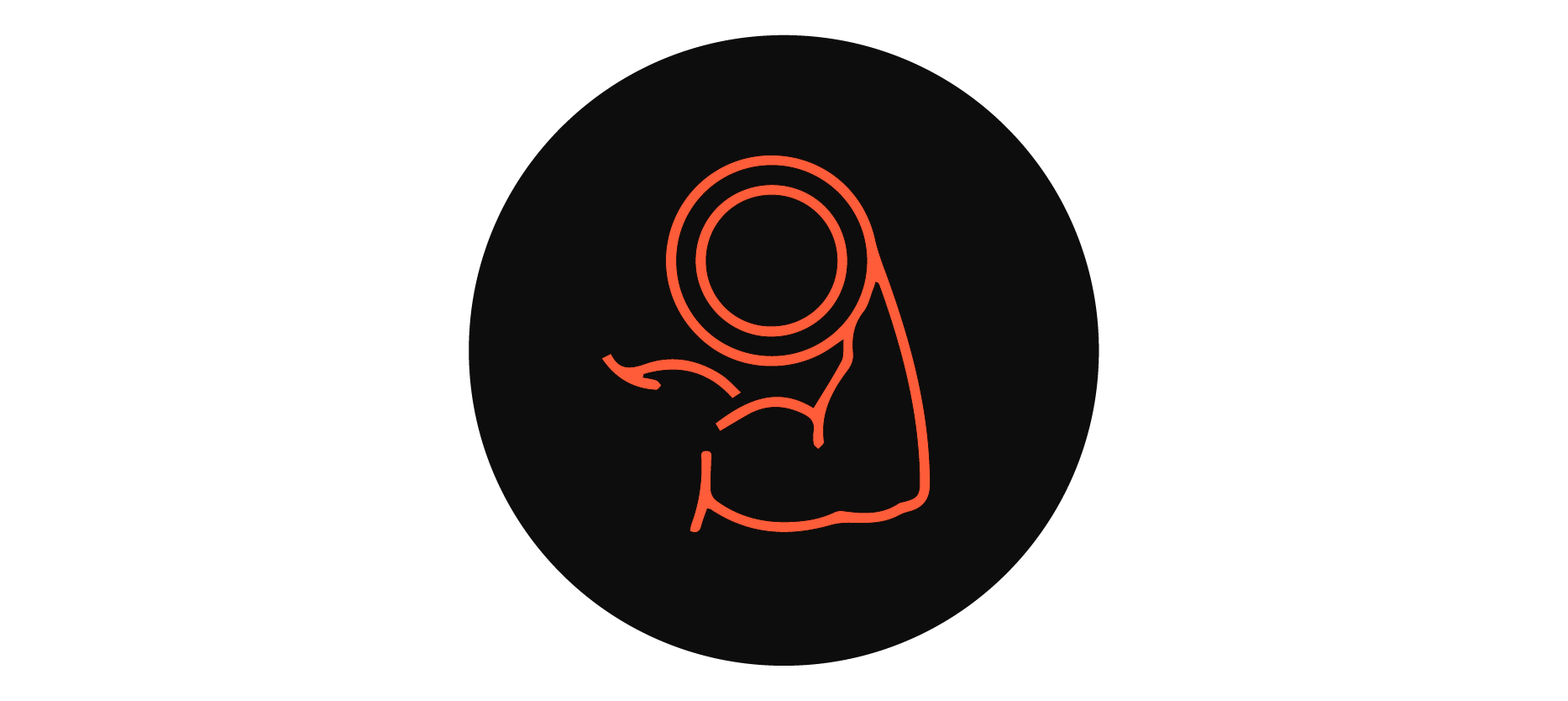 An orange icon of an arm doing a bicep curl.