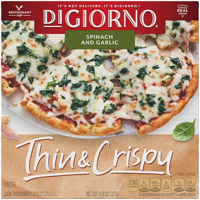 Thin and Crispy Crust Spinach and Garlic Frozen Pizza ...