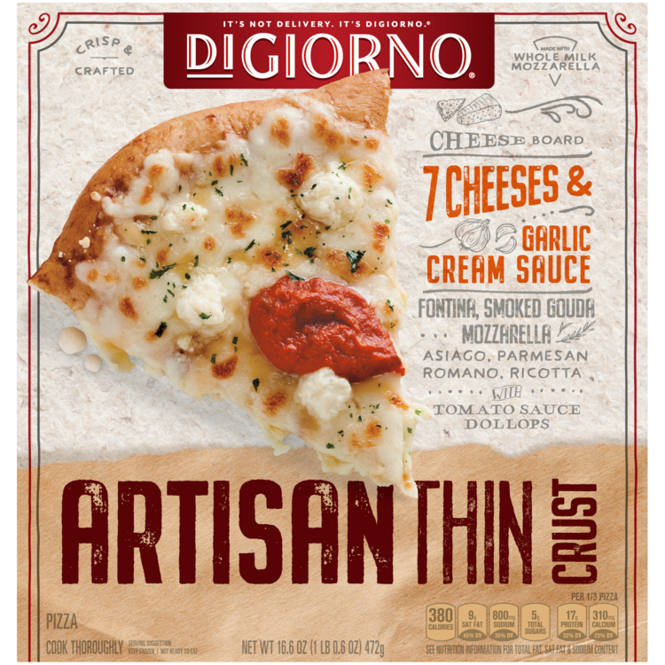 Artisan Thin Crust 7 Cheeses and Garlic Cream Sauce Pizza Official