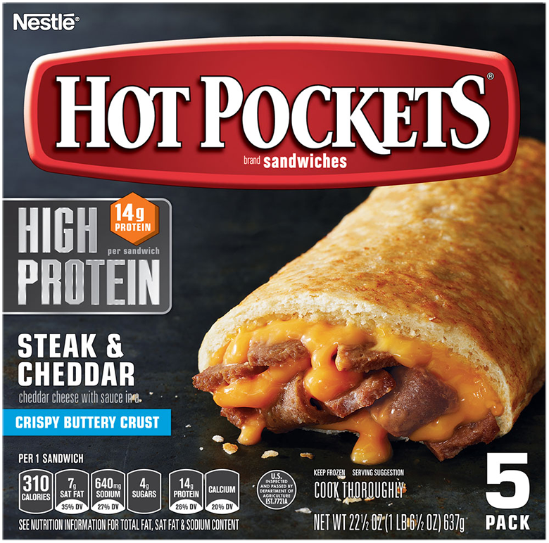 Steak & Cheddar High Protein Frozen Sandwich 5 Pack Official HOT POCKETS®