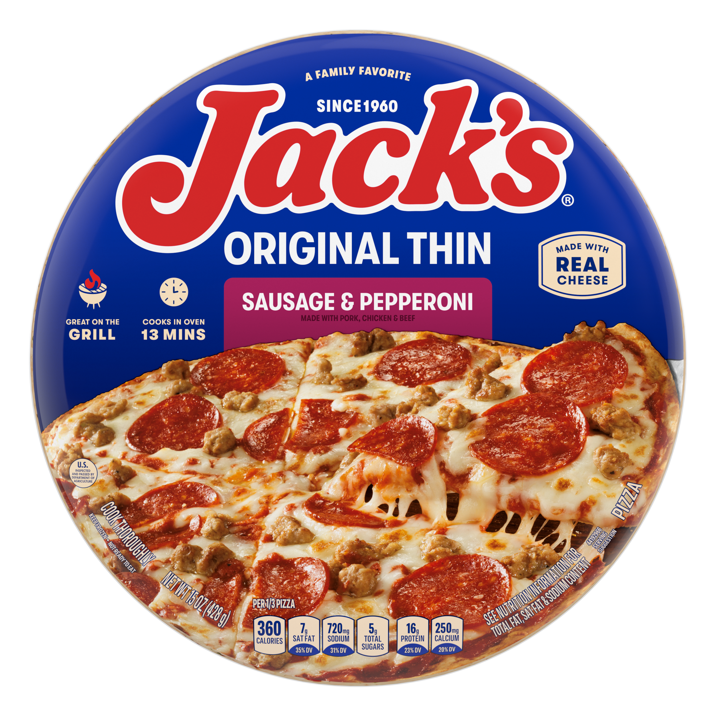 Thin Crust Sausage & Pepperoni Frozen Pizza | Official JACK'S ...