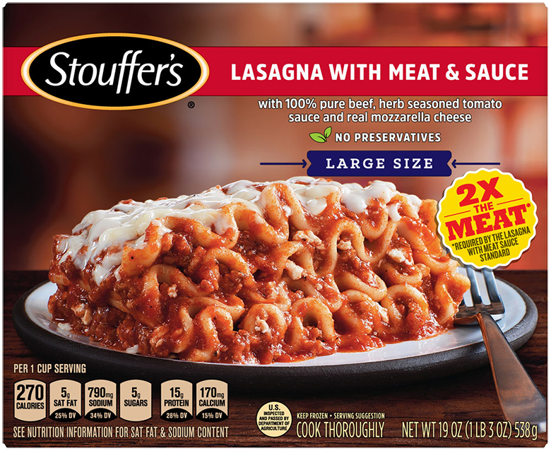 Lasagna with meat and sauce large size meal official stouffer s 