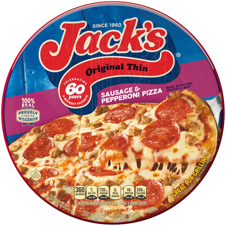 Thin Crust Sausage Amp Pepperoni Frozen Pizza Official Jack S - Frozen pizza nutrition label