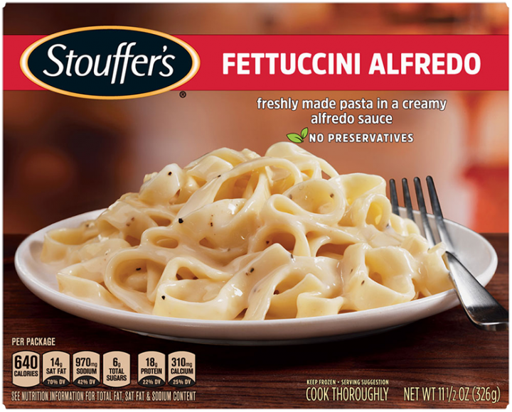 Fettuccini Alfredo Frozen Meal Official Stouffer S Our food labels include over 35 nutrition facts including fat, calories, carbs, vitamins, minerals, and more. fettuccini alfredo
