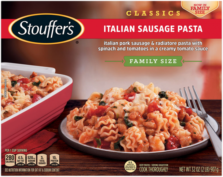 Italian Sausage Pasta Family Size Frozen Meal Official Stouffer S Italian sausage & spinach with ziti. italian sausage pasta
