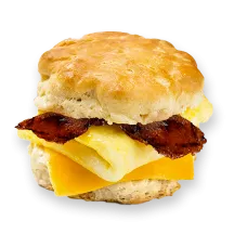 Eggs, cheese, and Benevolent Bacon on a biscuit.