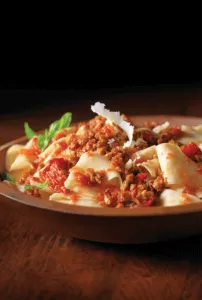 pappardelle pasta with seitan & roasted tomatoes