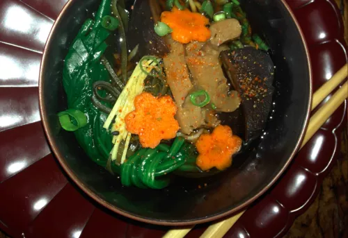 shiitake and seitan soba noodle soup