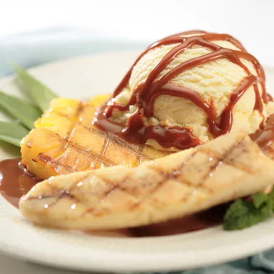 Grilled Fruit with Dulce de Leche Rum Sauce