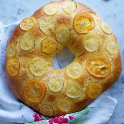 Candied Citrus Three Kings Bread with Sweetened Whipped Cream
