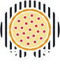 Ilustración vectorial de flechas blancas que apuntan a una pizza de pepperoni en una parrilla. 