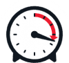 Ilustración vectorial de un temporizador con una flecha roja que muestra el tiempo transcurrido. 