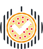 Ilustración vectorial de flechas blancas que apuntan a una pizza de pepperoni en una parrilla. 