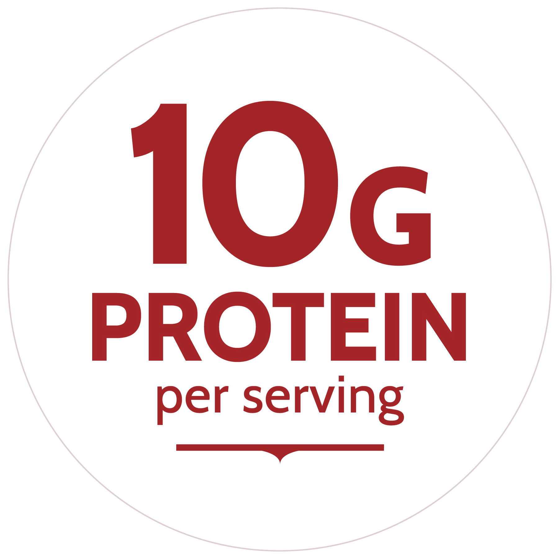 “10 g DE PROTEÍNA POR PORCIÓN” escrito en un círculo con contorno rojo.