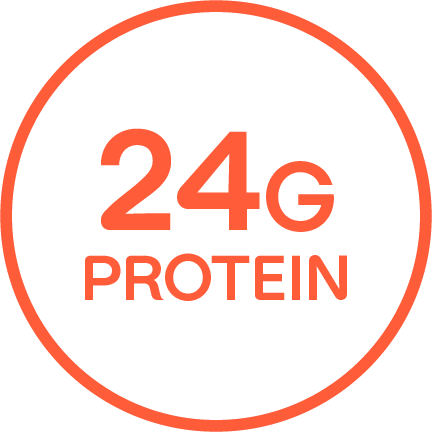 "24G PROTEIN" written in an orange outlined circle.