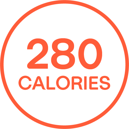 "280 CALORIES" written in an orange outlined circle.