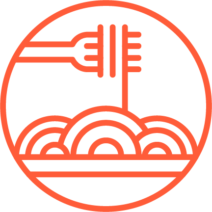 Icon of fork and pasta in orange