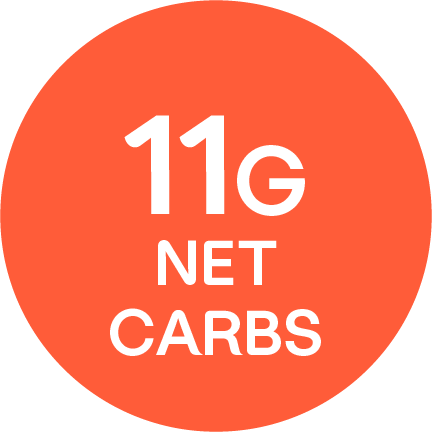 "11G NET CARBS" written in an orange circle.