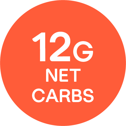 "12G NET CARBS" written in an orange circle.