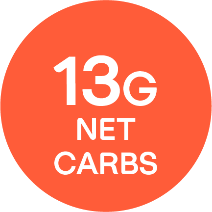 "13G NET CARBS" written in an orange circle.