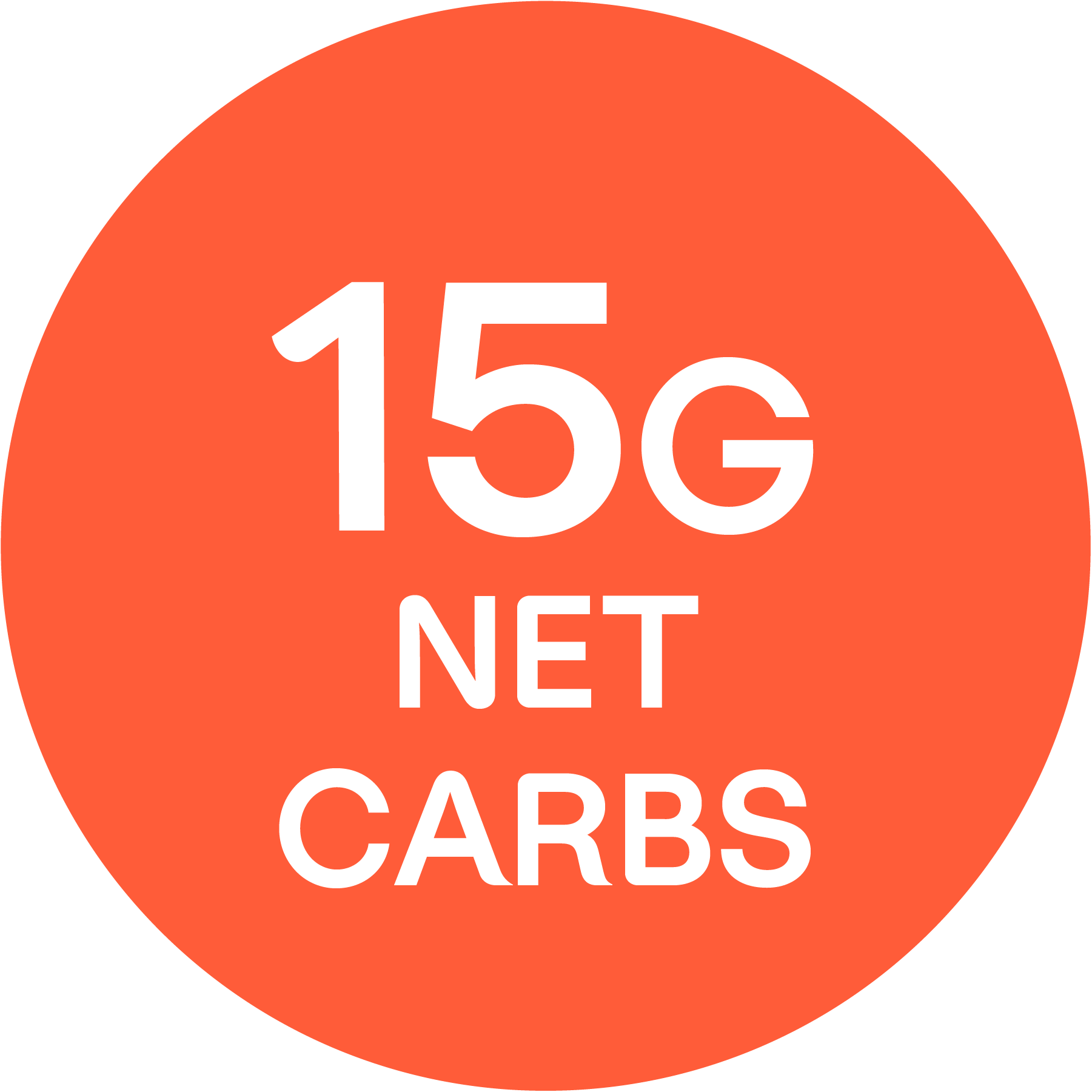 "15G NET CARBS" written in an orange circle.